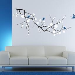 Cherry Blossom Branch Wall Decals With Birds Vinyl Art Stickers - thumbnail 2