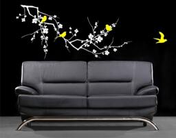 Cherry Blossom Branch Wall Decals With Birds Vinyl Art Stickers - thumbnail 1