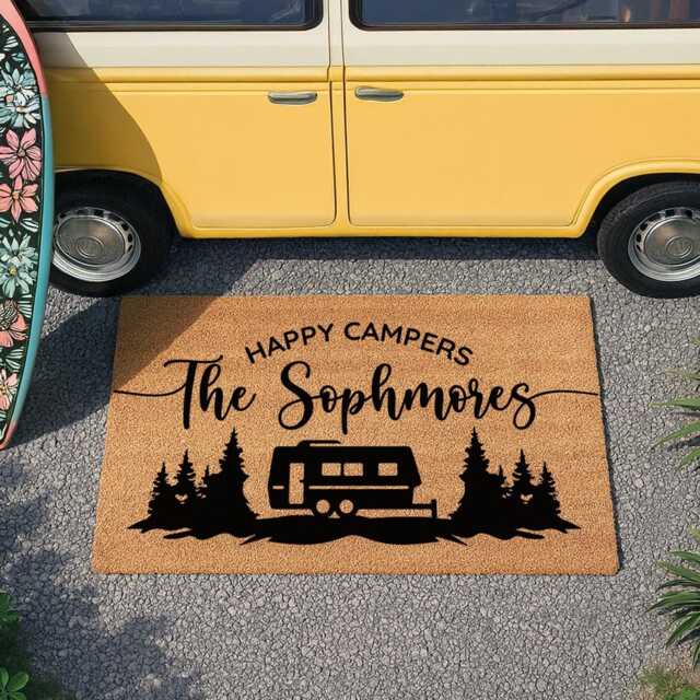 Happy Campers - Choose Your Own Campervan Doormat Personalized Door Mat Outdoor Camping Gifts Family Name Camper - image 1