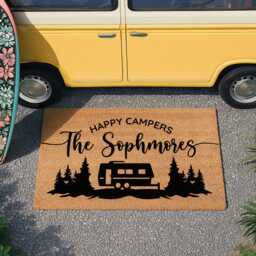 Happy Campers - Choose Your Own Campervan Doormat Personalized Door Mat Outdoor Camping Gifts Family Name Camper - thumbnail 1