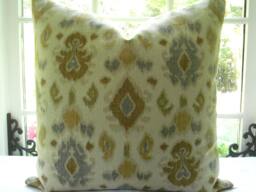Ikat Linen Throw Pillow Cover - Soft Gold, Blue, Green, Ivory - thumbnail 1