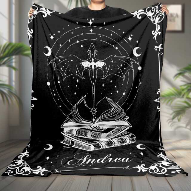 Personalized Dragon Book Fleece Blanket, Fantasy Reading Blanket Gift, Gift For Lovers, Decor - image 1