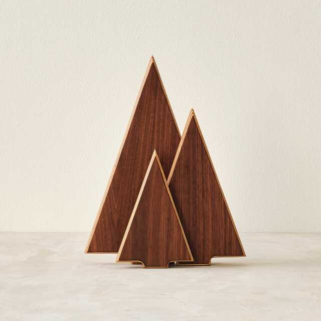 Handmade Mid Century Modern Walnut Wood Tree Sculpture, Minimalist Trio For Mantel Or Shelf, Holiday Decor - image 1