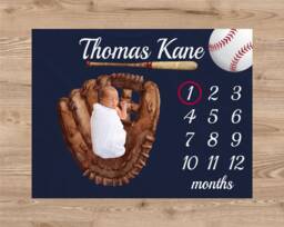 Baseball Milestone Blanket, Boy Sports Growth Nursery Baby Shower Gift, Personalized Blanket Bm17