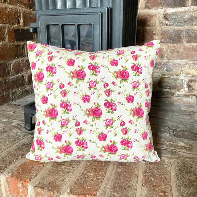 5. Handmade - Roses Natural Linen Cotton Cushion Cover. Various Sizes