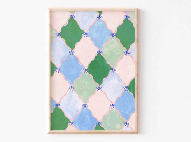 Patchwork Print -Vintage Nursery - Quilt Illustration Painted Illustration Unframed Baby Child Artwork Hand Painted - image 1
