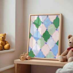 Patchwork Print -Vintage Nursery - Quilt Illustration Painted Illustration Unframed Baby Child Artwork Hand Painted - thumbnail 3