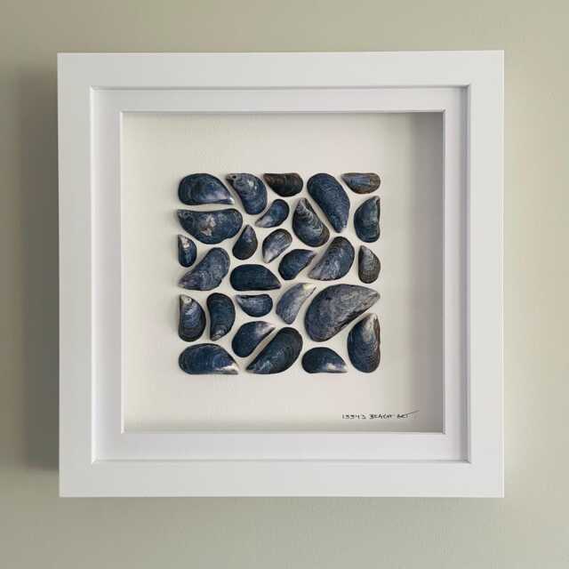 Cornish Mussel Shell Wall Art Framed Coastal Picture Beach House Decor Gift For Him Handmade in Cornwall - image 1