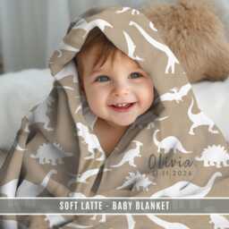 Personalized Dinosaur Baby Blanket Latte Soft Nursery Throw Custom Name Newborn Gift Shower Keepsake - thumbnail 2