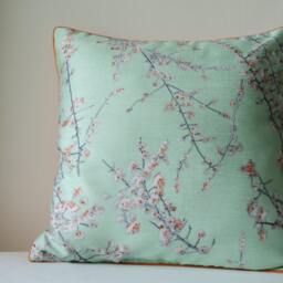 Beautiful Mint Floral Print Pillow Cover , Pale Blue Cushion Aqua Decorative Duck Egg Spring - thumbnail 2