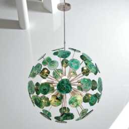 1950's Handcrafted Green Agate Stone Italian Ceiling Light Sputnik Chandelier Stilnovo Style Lamp Lighting Fixture Chrome Nickle - thumbnail 3