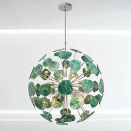1950's Handcrafted Green Agate Stone Italian Ceiling Light Sputnik Chandelier Stilnovo Style Lamp Lighting Fixture Chrome Nickle - thumbnail 2