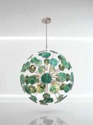 1950's Handcrafted Green Agate Stone Italian Ceiling Light Sputnik Chandelier Stilnovo Style Lamp Lighting Fixture Chrome Nickle - thumbnail 1