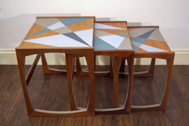 Midcentury Gplan Quadrille Nest Of Tables - Geometric Handpainted Design - image 1