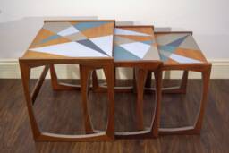 Midcentury Gplan Quadrille Nest Of Tables - Geometric Handpainted Design - thumbnail 1