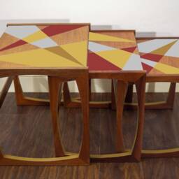 Midcentury Gplan Quadrille Nest Of Tables - Geometric Handpainted Design - thumbnail 3