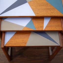 Midcentury Gplan Quadrille Nest Of Tables - Geometric Handpainted Design - thumbnail 4