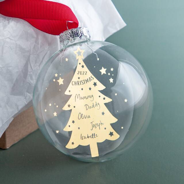Family Christmas Tree Foiled Glass Bauble