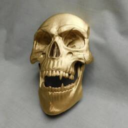 Vampire Skull Gold Wall Art - Full-Size 3D Printed Dracula Replica With Fangs - thumbnail 2