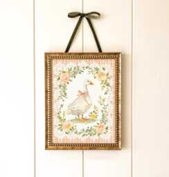 Charming Goose Nursery Print - Lace Floral Gingham Duck Art - thumbnail 1
