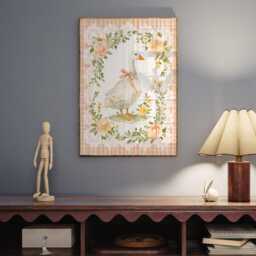 Charming Goose Nursery Print - Lace Floral Gingham Duck Art - thumbnail 2