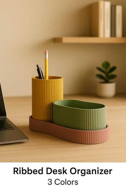 Modern Ribbed Desk Organizer Set Minimalist Desktop Storage Pen Holder Desk Storage Clutter Homeware Remover Tidy & Modular - image 1