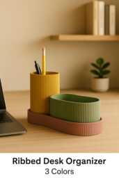 Modern Ribbed Desk Organizer Set Minimalist Desktop Storage Pen Holder Desk Storage Clutter Homeware Remover Tidy & Modular - thumbnail 1