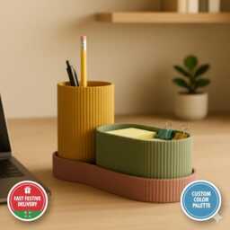 Modern Ribbed Desk Organizer Set Minimalist Desktop Storage Pen Holder Desk Storage Clutter Homeware Remover Tidy & Modular - thumbnail 2