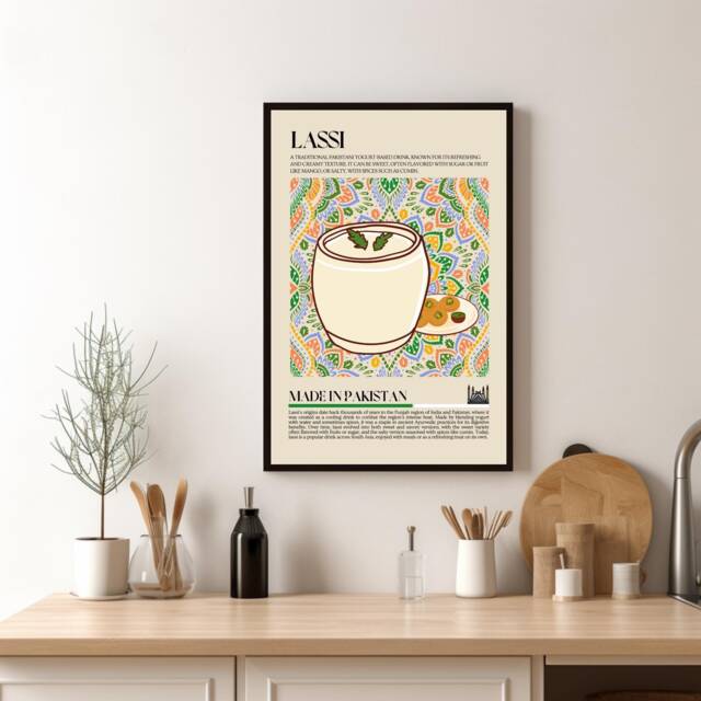 Lassi Pakistani Dessert Drink, Pakistan, Asian Food, Kitchen Print, Retro Poster, Wall Art, Restaurant South Asia, Cafe Decor - image 1