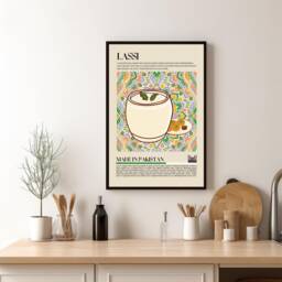 Lassi Pakistani Dessert Drink, Pakistan, Asian Food, Kitchen Print, Retro Poster, Wall Art, Restaurant South Asia, Cafe Decor - thumbnail 1