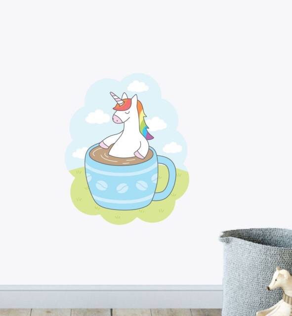 Unicorn Coffee Bath Wall Sticker Decal - Kids Stickers, Animals Childrens Decals, Art, Room, Girl, Boy