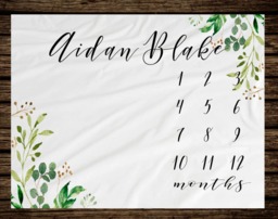 Baby Milestone Blanket Month Watch Me Grow Growth Tracker Fleece Shower Personalize Newborn Gift - thumbnail 1
