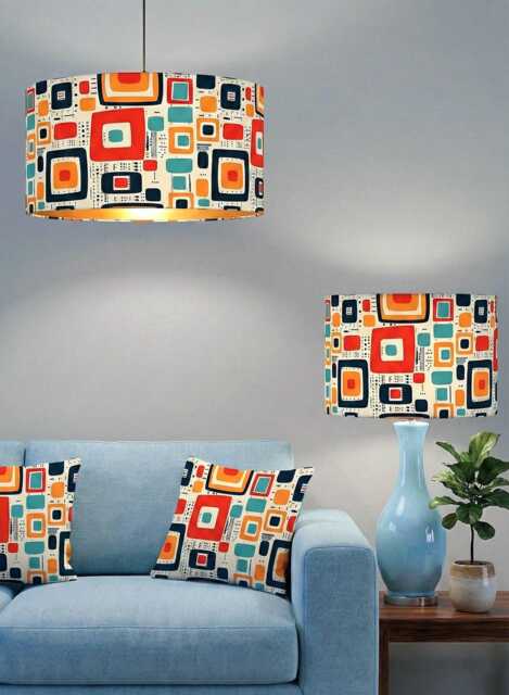 Handmade By Order Luxury Orange Yellow Multicoloured Retro Geometric Pattern Drum Lamp Shade Pendant Light All Shapes & Sizes - image 1