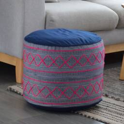Hill Tribe Fabric Ottoman Pouf Rustic Indigo Hmong Pillow, 18x14 - thumbnail 2
