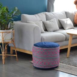 Hill Tribe Fabric Ottoman Pouf Rustic Indigo Hmong Pillow, 18x14 - thumbnail 3