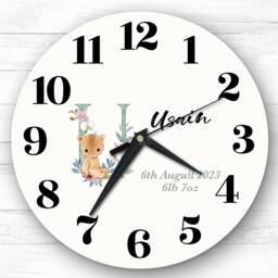 Baby Floral Watercolour Animal Alphabet Letter U Gift Personalised Clock - thumbnail 1