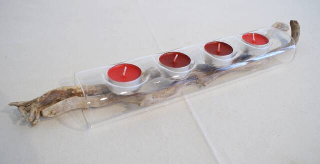 Tealight Tube Glass ~ 4-Flame With Driftwood - image 1