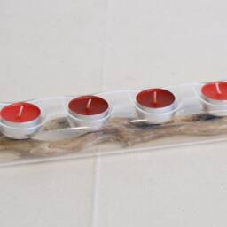 Tealight Tube Glass ~ 4-Flame With Driftwood - thumbnail 3