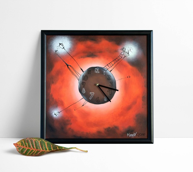 Giraffe Illustration Wall Clock Sunset Colors, Wooden Frame, Kids Room Decor Clock With Numbers - image 1