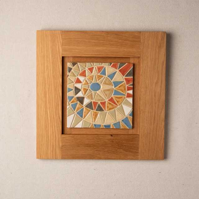 Desert Sun Ceramic Wall Art in White Oak Frame - Made To Order Original - image 1