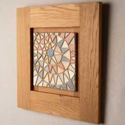 Desert Sun Ceramic Wall Art in White Oak Frame - Made To Order Original - thumbnail 2