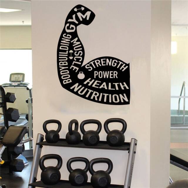 Gym Wall Decal Bodybuilding Arm, Motivational Fitness Decor T739 - image 1