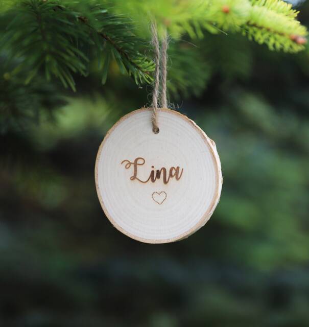 Personalised Name Christmas Ornament Engraved Wood Slice Bauble, Country Decor - image 1