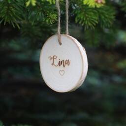 Personalised Name Christmas Ornament Engraved Wood Slice Bauble, Country Decor - thumbnail 2