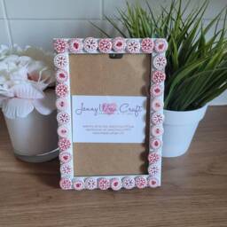 Colourful Floral Round Wooden Button Photo Frame 4 X 6 Inches - thumbnail 2