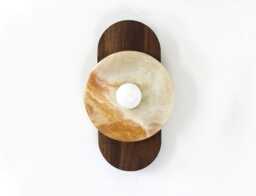 Onyx Stone & Walnut Oval Fixture Light Vanity Sconce Kitchen Bathroom Lighting Foyer