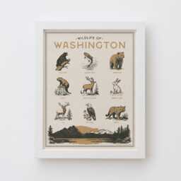 Washington Wildlife Wall Art Print - Vintage Animal Poster Design, Archival Quality Matte Fine Art Print. Outdoor, State Gift - thumbnail 1