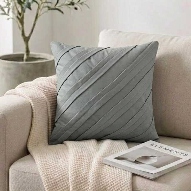 Light Gray Faux Suede Striped Pintuck, Modern Throw Pillow Cover - Contemporary - image 1