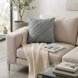 Light Gray Faux Suede Striped Pintuck, Modern Throw Pillow Cover - Contemporary - thumbnail 2