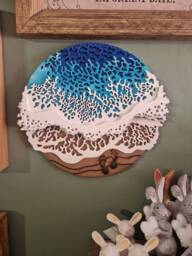 Ocean Beach Wall Art, Cut Wood Layered Wall Hanging Waves Sand Foot Print - thumbnail 1